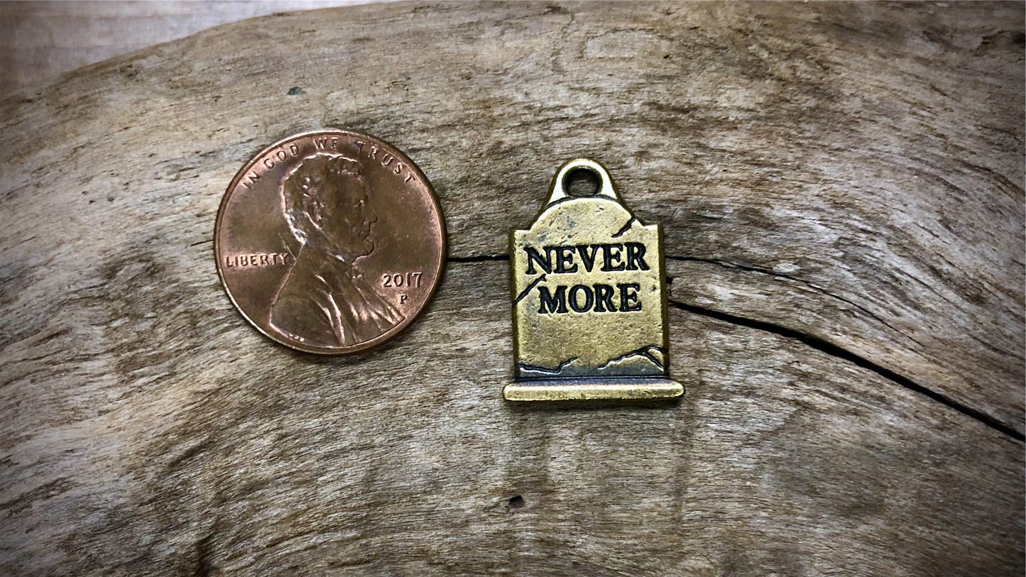 Halloween Charm - Poe's Raven Gravestone - Bronze Tone