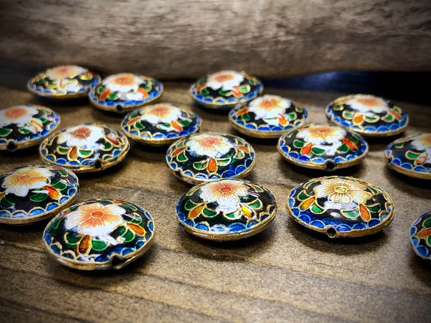 Vintage Cloisonné Floral Saucer Bead