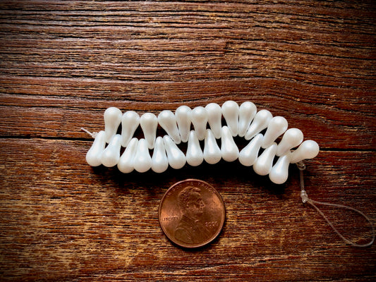 Czech Glass Strand—Drip Beads—White Pearl
