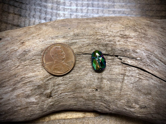 European Crystal Faceted Scarab Bead - Silver with Rainbow Foil