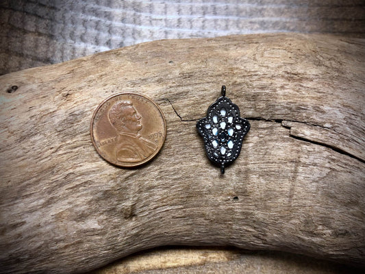 Mother of Pearl & Rhinestone Evil Eye Hamsa Hand Connector