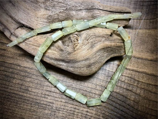 Prehnite Graduated Rough Cut Hexagon Tubes Strand - 10mm x 4mm to 15mm x 7mm - 16.5"