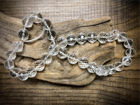 Crystal Quartz Brilliant Cut Faceted 12mm Rounds Strand - 16"