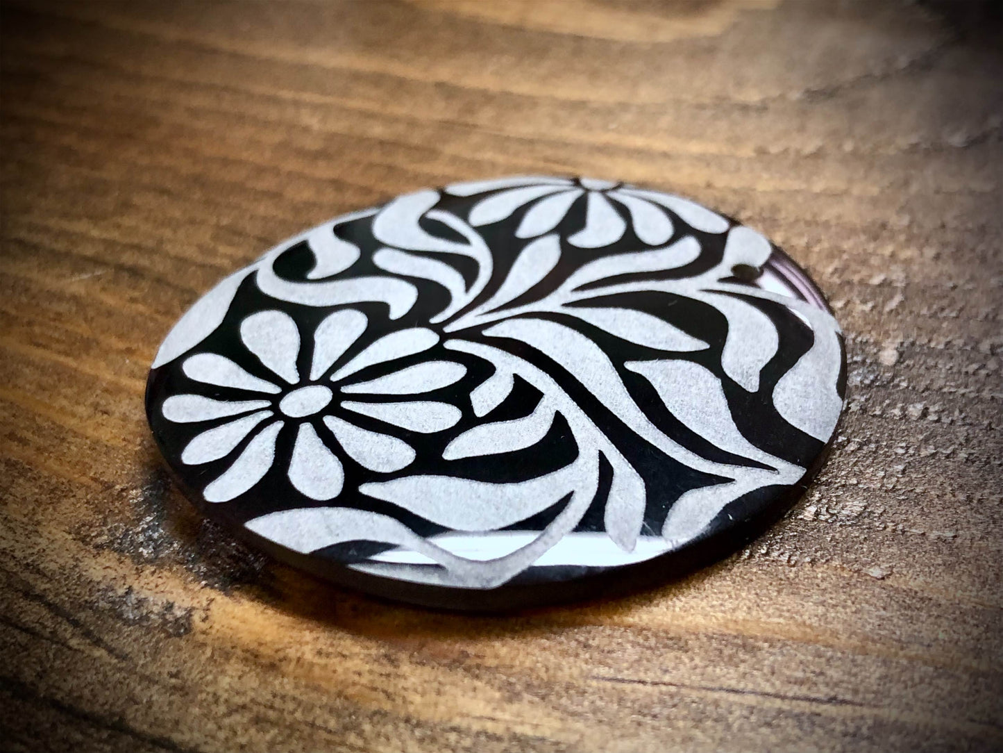 Lillypilly Black Slip Shell Laser Engraved Pendant - White