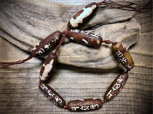 Tibetan Agate Barrel Beads - 40mm x 14mm