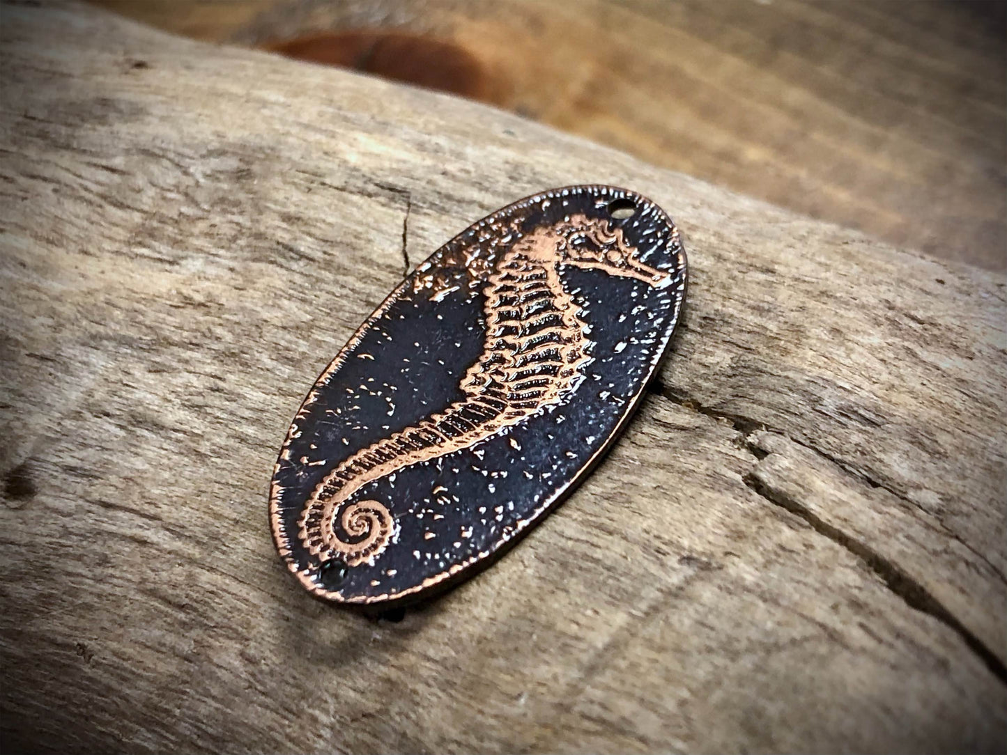 Etched Copper Pendant - Seahorse Fossil