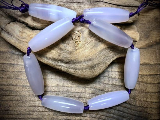 Blue Chalcedony Barrel Beads - 30mm x 14mm
