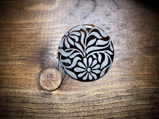 Lillypilly Black Slip Shell Laser Engraved Pendant - White