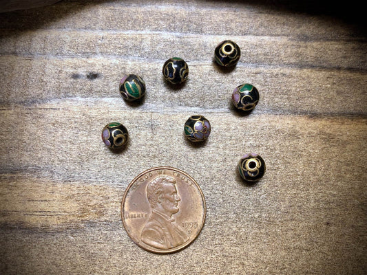 Vintage Cloisonné Floral Bead - Black