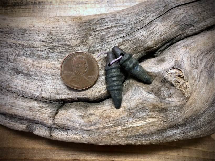 Marsha Neal Studio Ceramic Bead Pair - Slate Pointed Spirals