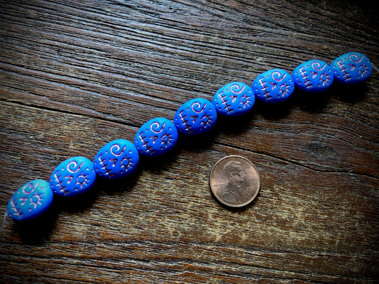 Czech Glass Bead Strand—Skull Beads—Blue/Metallic Pink