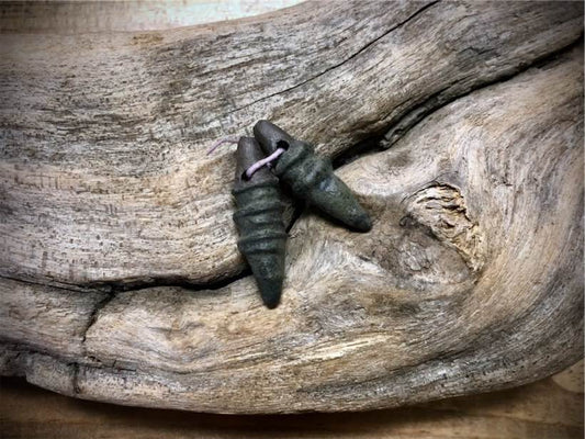 Marsha Neal Studio Ceramic Bead Pair - Slate Pointed Spirals