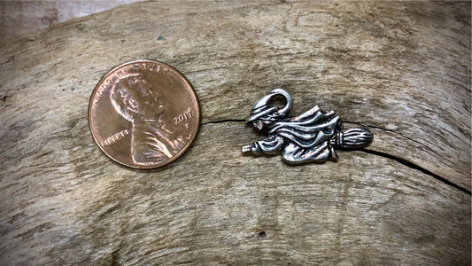 Halloween Charm - Flying Witch - Silver Tone