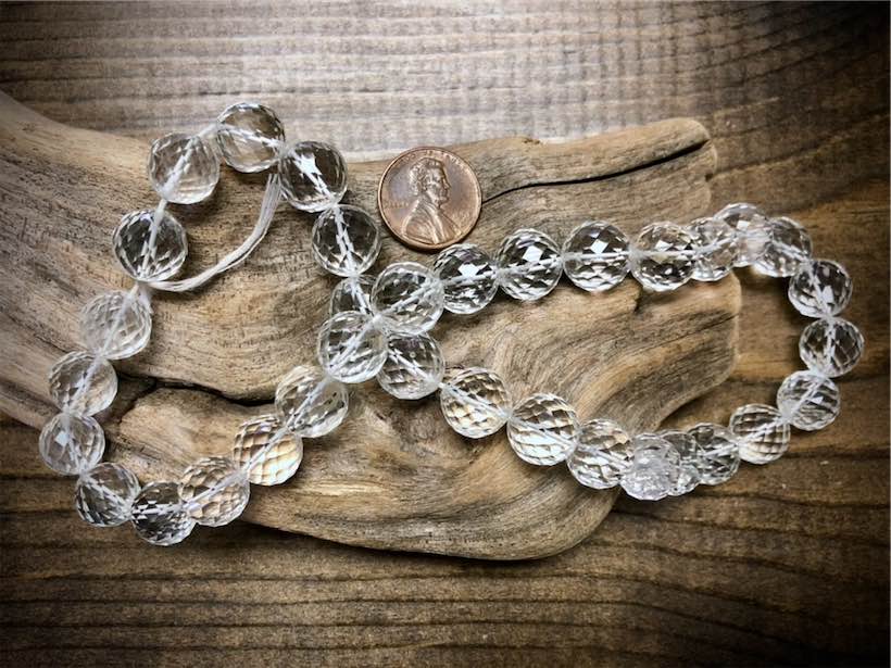 Crystal Quartz Brilliant Cut Faceted 12mm Rounds Strand - 16"
