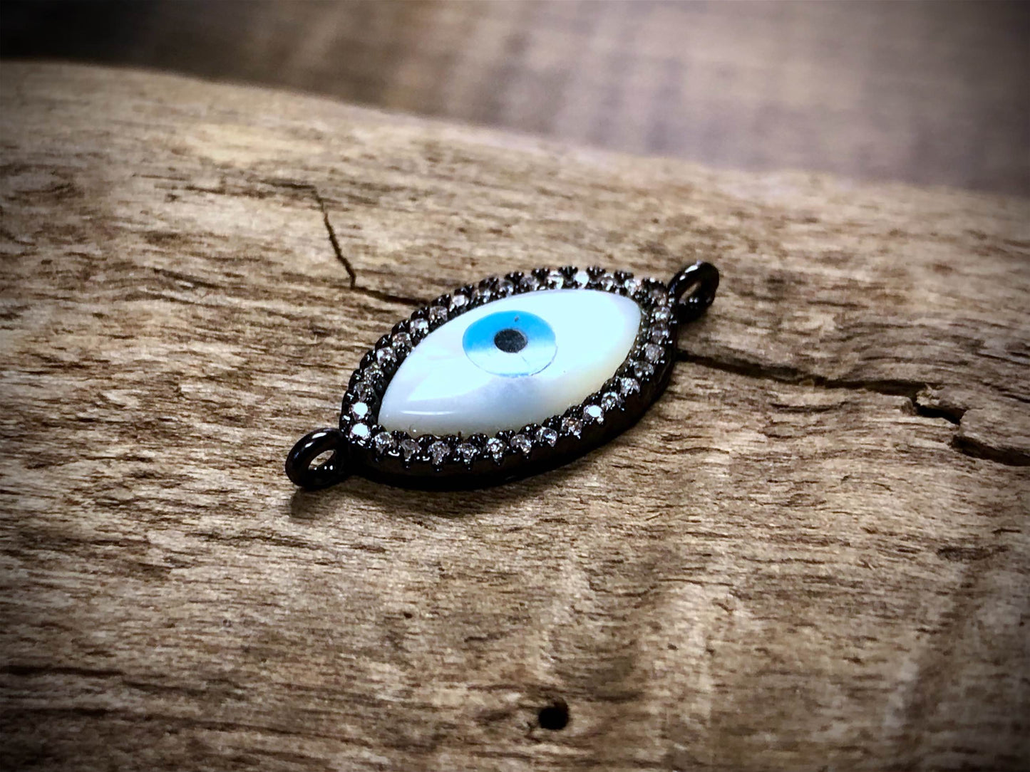 Mother of Pearl & Rhinestone Evil Eye Connector