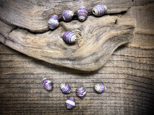 Ugandan Paper Beads - Light Purple Stripes
