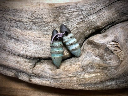 Marsha Neal Studio Ceramic Bead Pair - Sea Foam Pointed Spirals