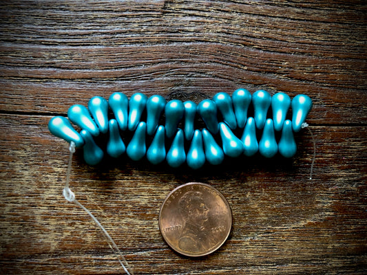 Czech Glass Strand—Drip Beads—Teal Pearl