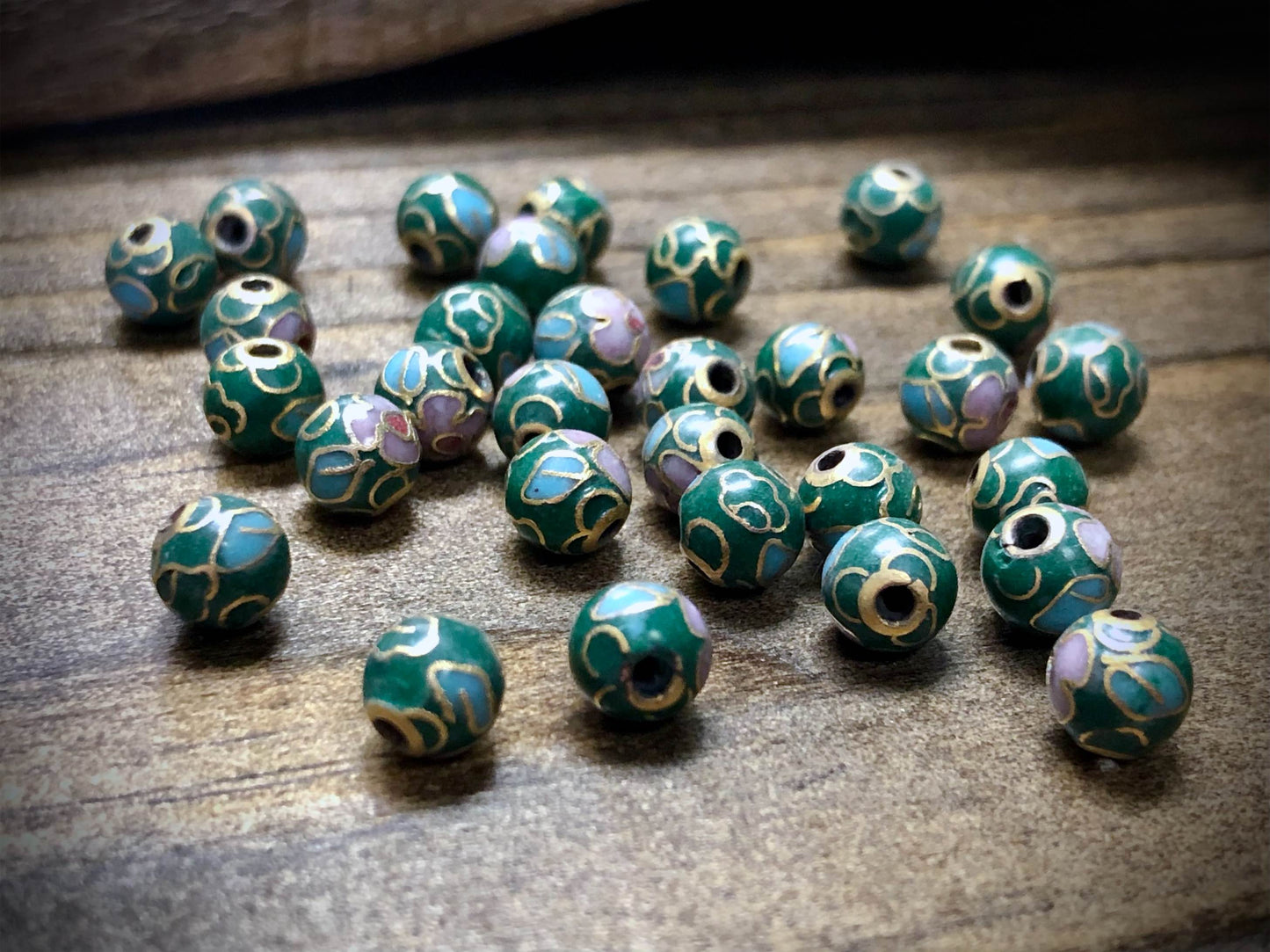 Vintage Cloisonné Floral Bead - Green