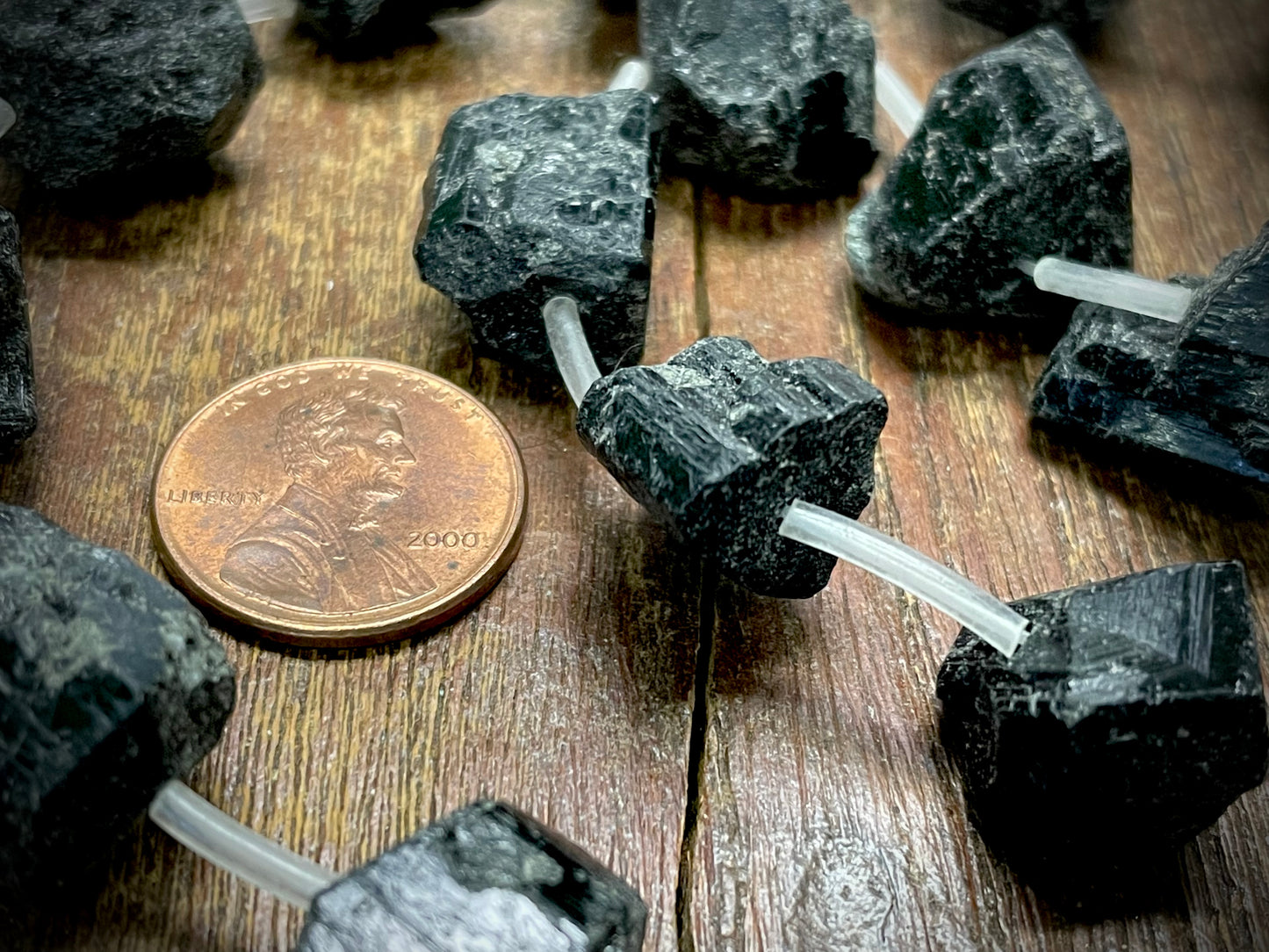 Black Tourmaline Nuggets Bead Strand