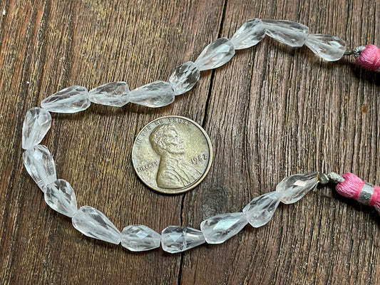 Rose Quartz 10x6mm-12x7mm Hand-Cut Faceted Teardrop Beads