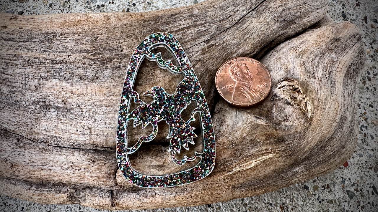 Acrylic Cutout Pendant—Raven—Dark Rainbow
