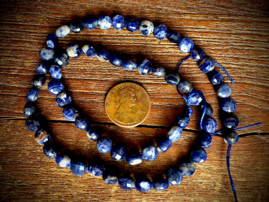 Sodalite 7mm Faceted Coin Beads