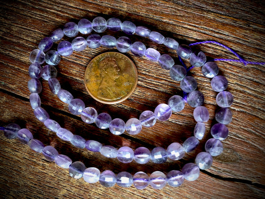Amethyst 6mm Faceted Coin Beads