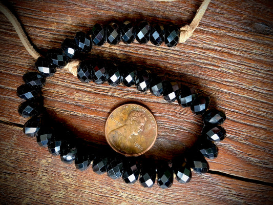 Black Spinel 8mm Diamond Cut Large Hole Faceted Rondelle Beads