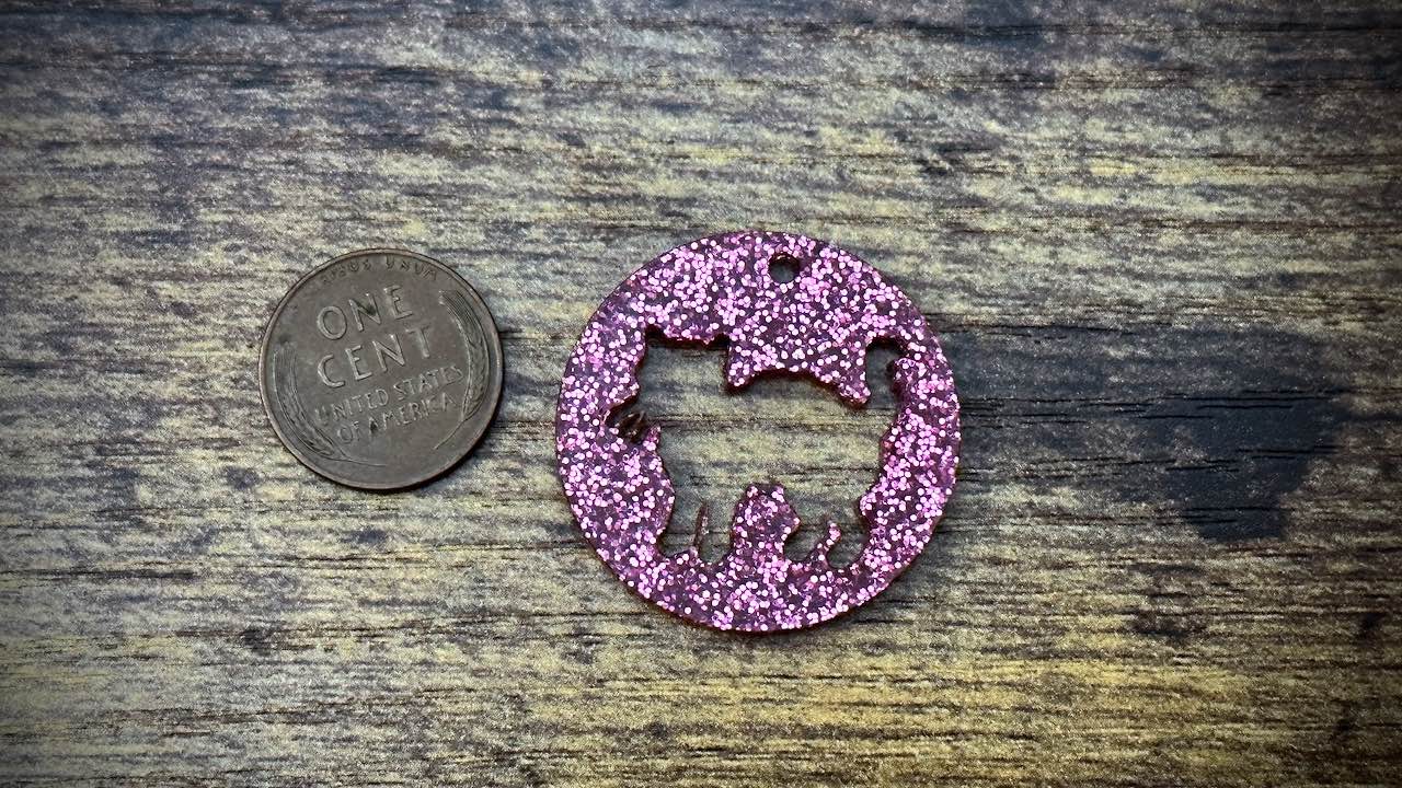 Acrylic Cutout Pendant—Halloween Cat Attack Now!—Pink Glitter