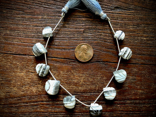 Strand of Owyhee Blue Opal & Matrix Hand Carved Drops