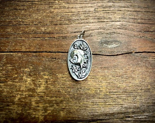 Sterling Silver Flower and Cat Skull Pendant Charm