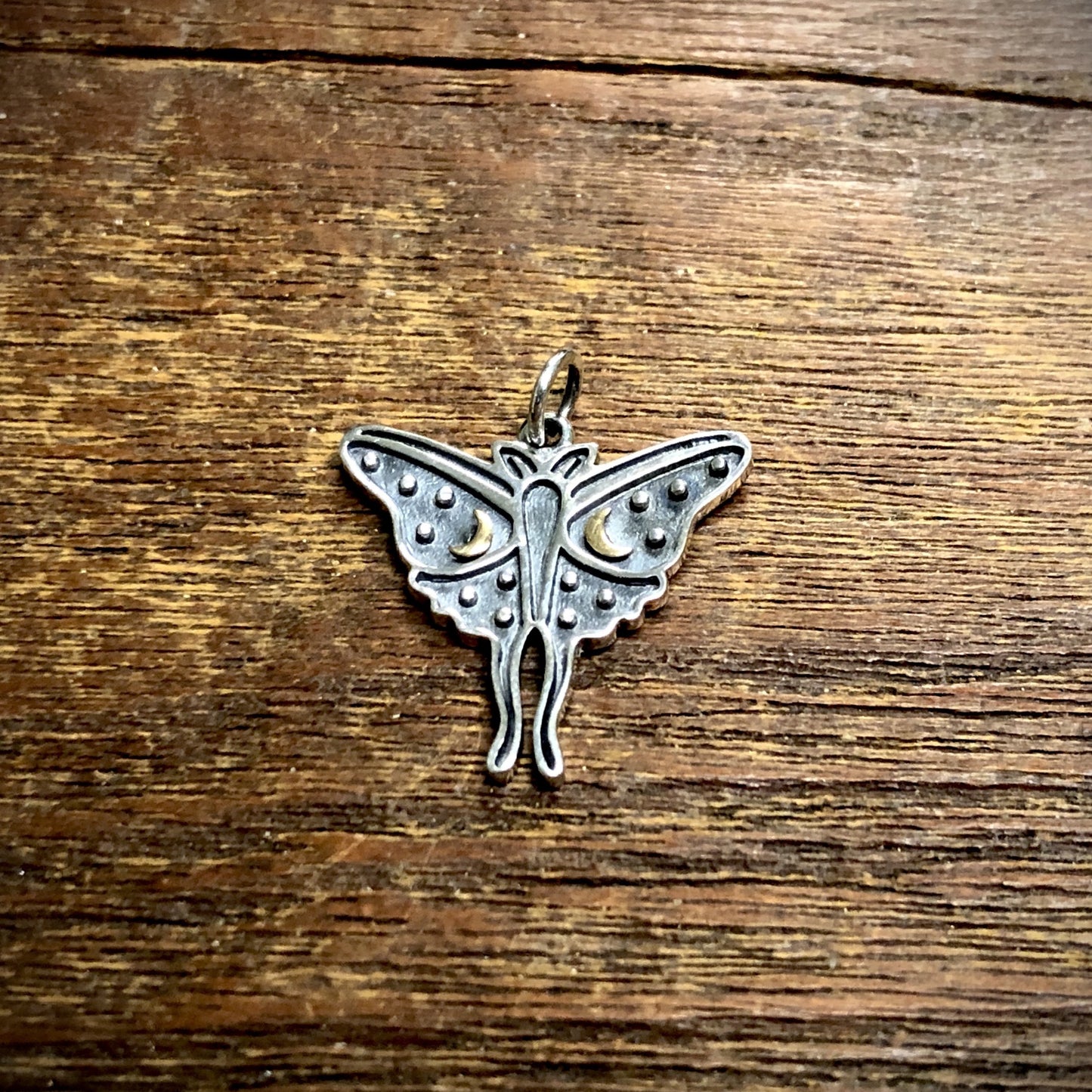 Sterling Silver Luna Moth Charm with Bronze Moons