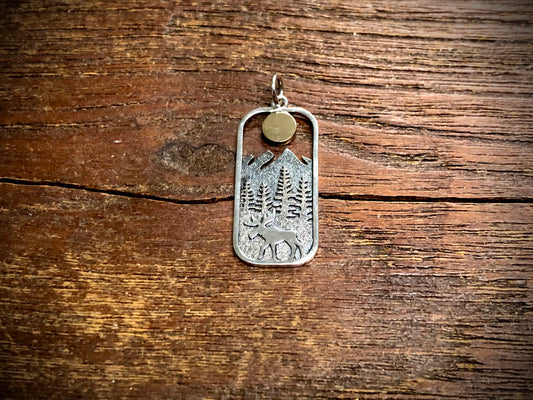 Sterling Silver Moose Pendant Charm with Bronze Sun