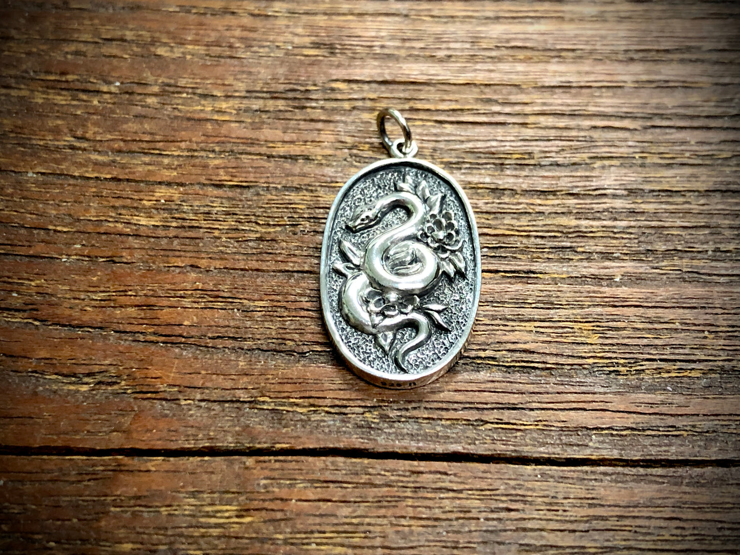 Sterling Silver Flower and Snake Pendant Charm