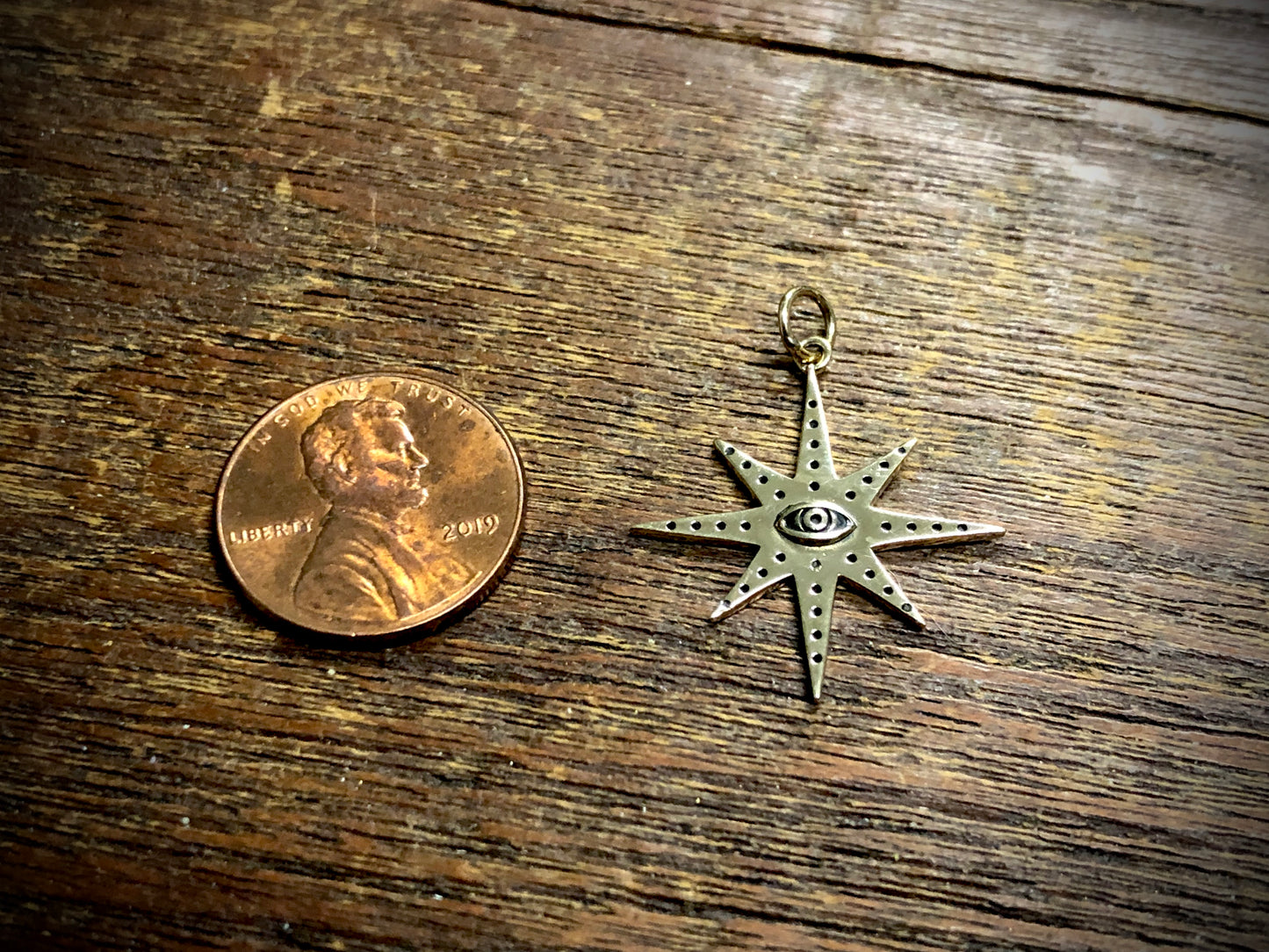 Bronze 8 Point Star Charm with Eye