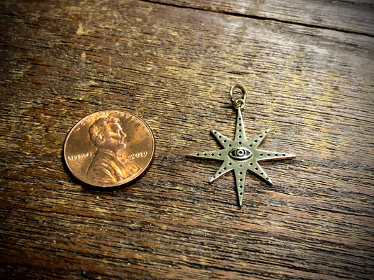Bronze 8 Point Star Charm with Eye