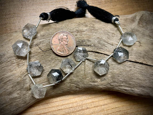Tourmalinated Quartz Faceted Hexagons Strand