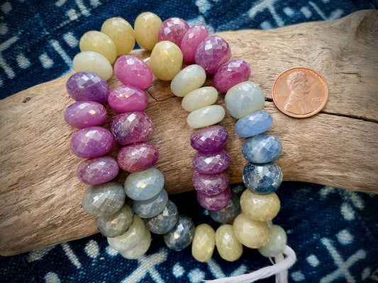Sapphire Faceted Rondelles Bead Strand - 13mm - 15.5"