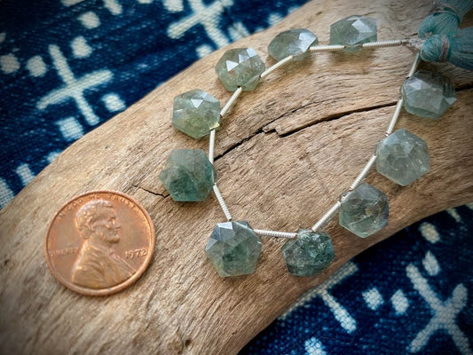 Aquamarine Faceted Hexagon Bead Strand - 12mm - 5"