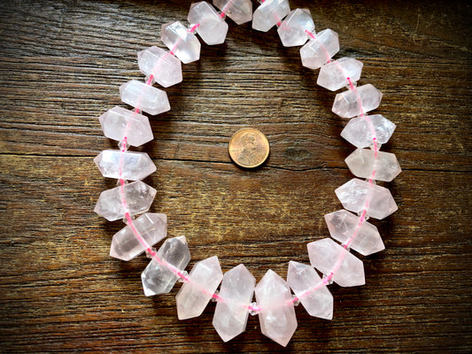 Rose Quartz Large Graduated Bicone Bead Strand