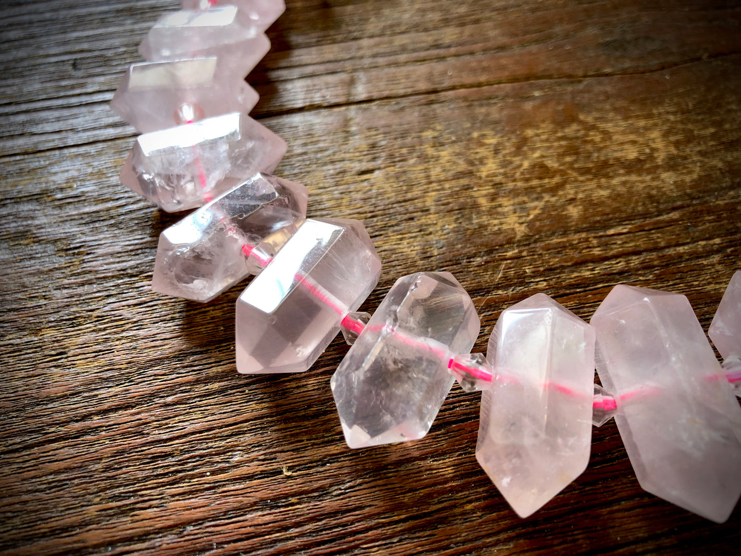 Rose Quartz Large Graduated Bicone Bead Strand