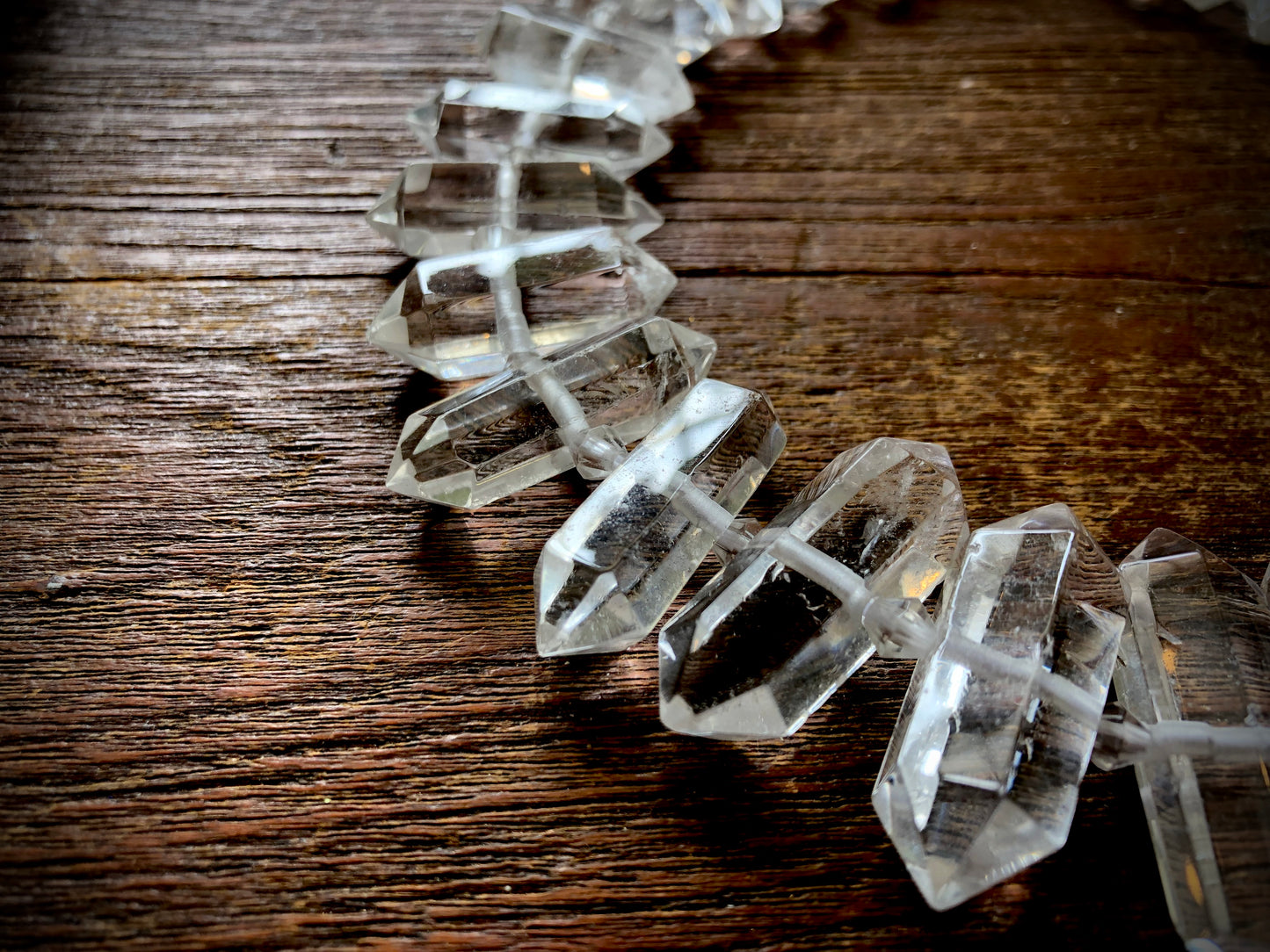 Rock Quartz Large Graduated Bicone Bead Strand