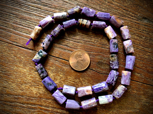 Charoite Faceted Barrel Bead Strand - 12x7mm