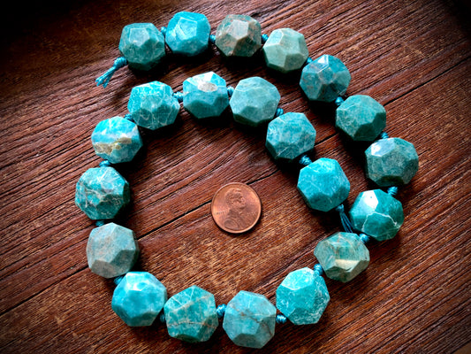 Russian Amazonite Simple Cut Pillow Bead Strand - 18mm