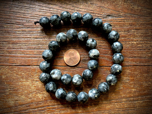 Larvikite Faceted Round Bead Strand - 12mm
