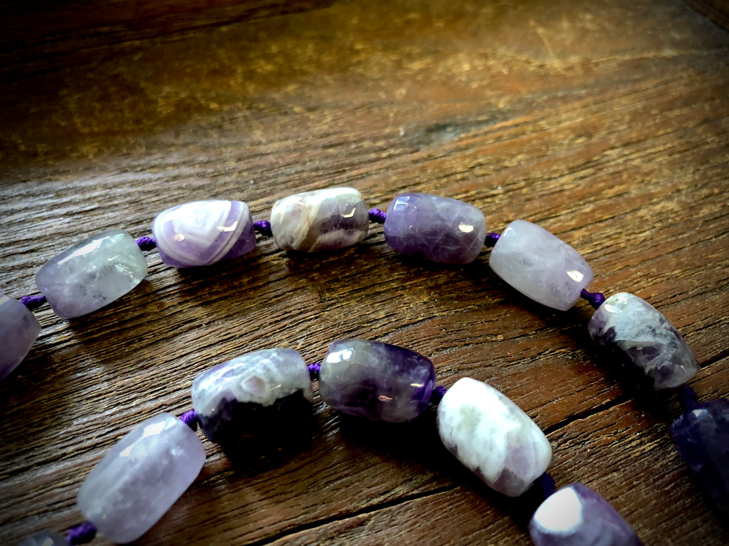 Chevron Amethyst Faceted Tube Bead Strand - 10x14mm