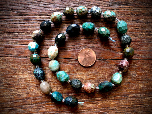 Chrysocolla Faceted Barrel Bead Strand - 10x12mm
