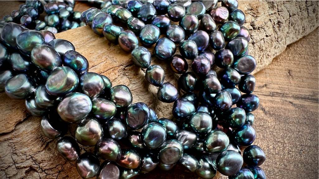 Freshwater Pearls - Cool-tone Peacock Pebbles - 6mm - 16"