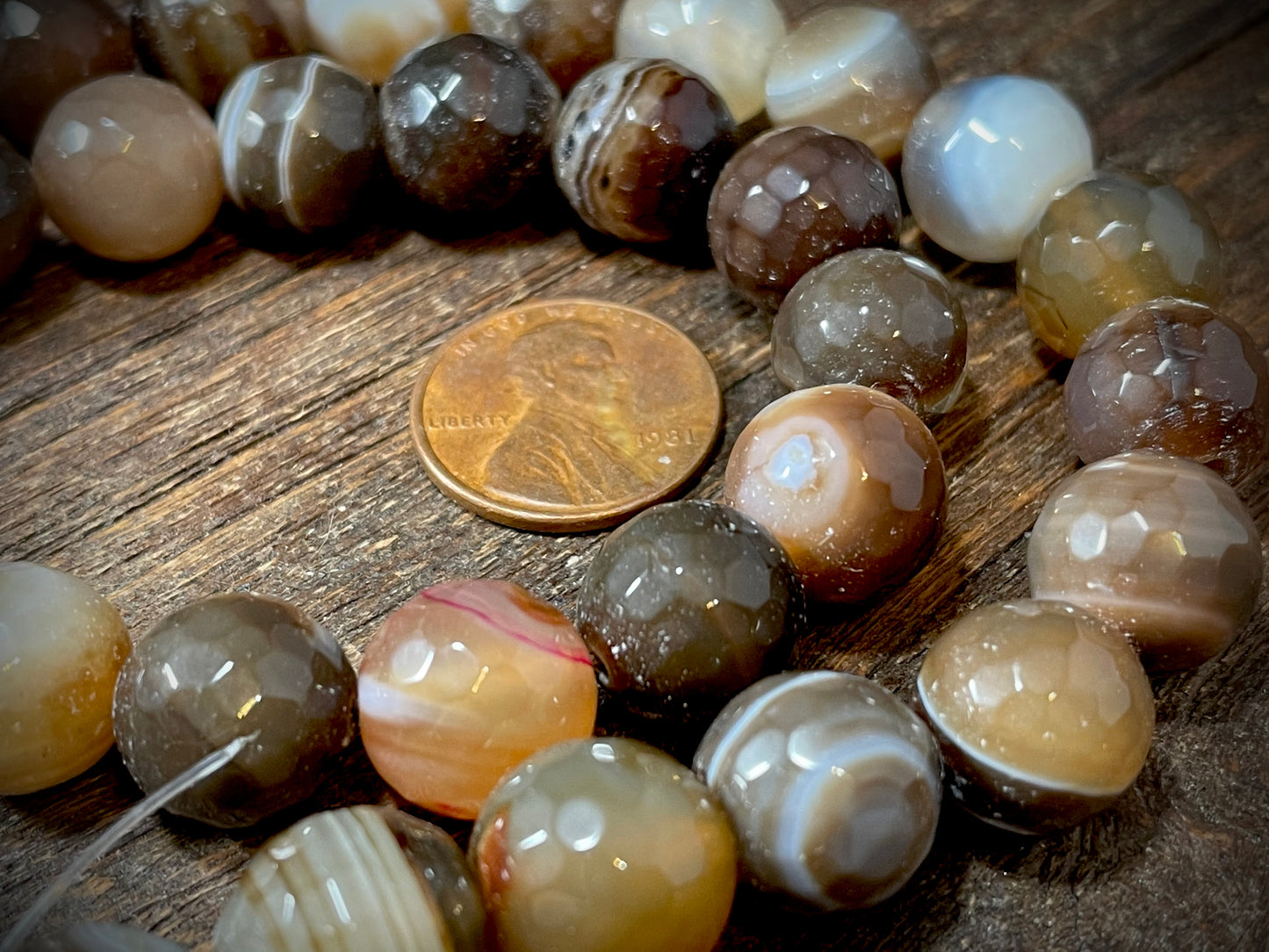 Botswana Agate 12mm Faceted Round Beads